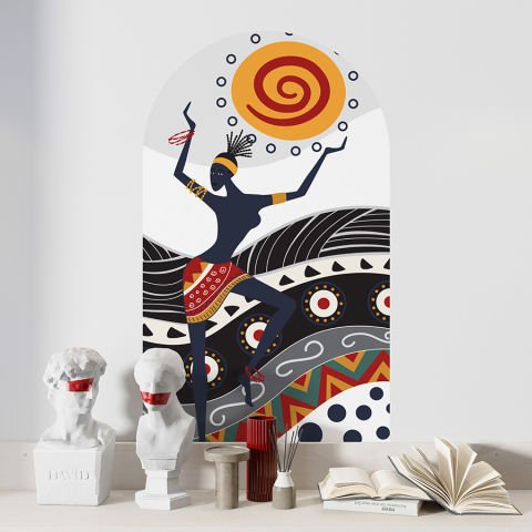 Kendinden Yapışkanlı Oval Kesim Etnik Afrika Sanatı Duvar Kağıdı Stickeri