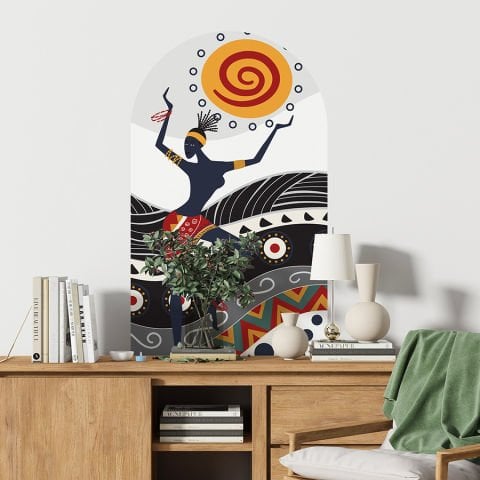 Kendinden Yapışkanlı Oval Kesim Etnik Afrika Sanatı Duvar Kağıdı Stickeri