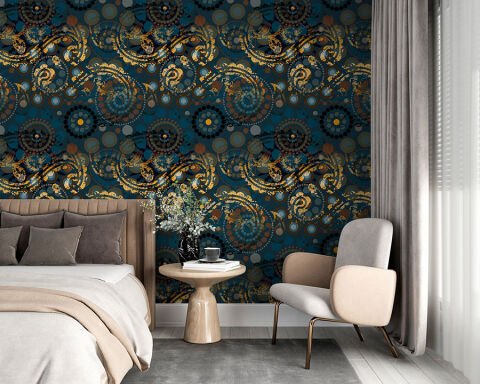 Soyut Vintage Desenli Hindistan Tarzı Duvar Kağıdı | En:420xBoy:285 cm.