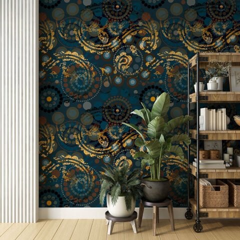 Soyut Vintage Desenli Hindistan Tarzı Duvar Kağıdı | En:420xBoy:285 cm.