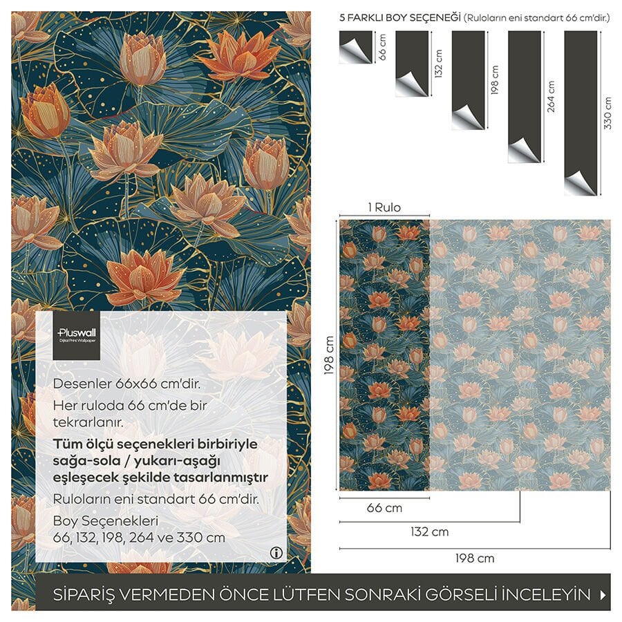 Lotus Çiçeği Duvar Kağıdı, Kendinden Yapışkanlı Çok Amaçlı Birçok Yüzeye Uygun PVC Folyo