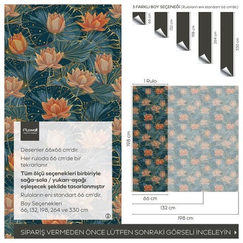 Lotus Çiçeği Duvar Kağıdı, Kendinden Yapışkanlı Çok Amaçlı Birçok Yüzeye Uygun PVC Folyo