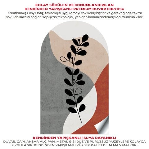 Kendinden Yapışkanlı Oval Kesim Bohem Bitki Sanatı Duvar Kağıdı Stickeri