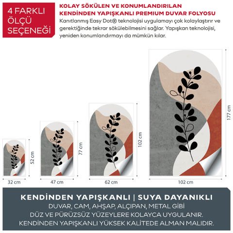 Kendinden Yapışkanlı Oval Kesim Bohem Bitki Sanatı Duvar Kağıdı Stickeri