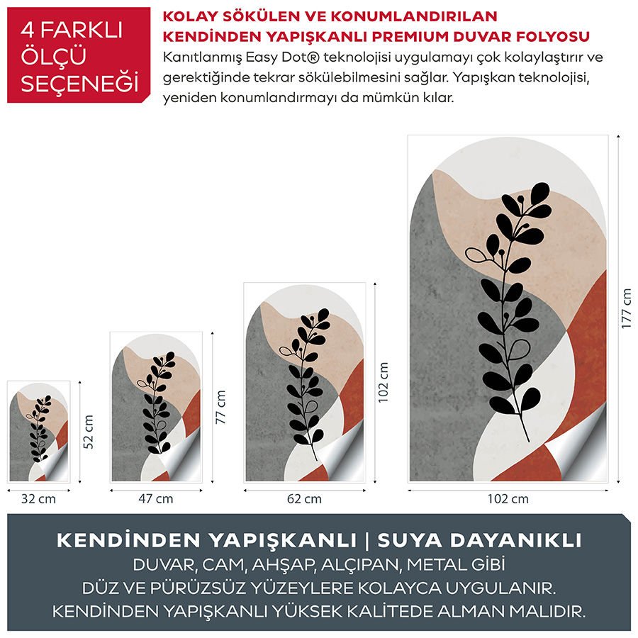 Kendinden Yapışkanlı Oval Kesim Bohem Bitki Sanatı Duvar Kağıdı Stickeri 30x50cm