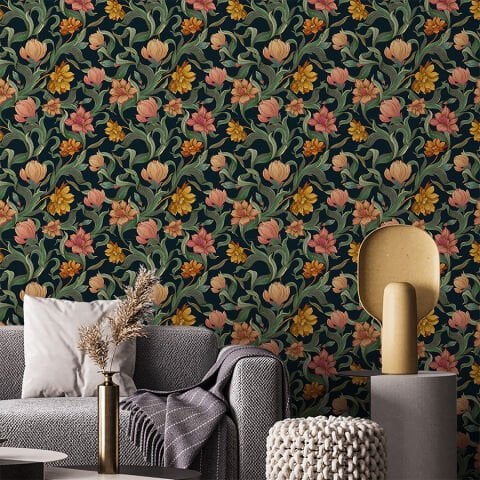 Çiçek Desenli Duvar Kağıdı, Kendinden Yapışkanlı Birçok Yüzeye Uygun Çok Amaçlı PVC Folyo