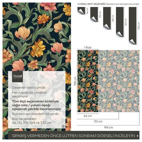 Çiçek Desenli Duvar Kağıdı, Kendinden Yapışkanlı Birçok Yüzeye Uygun Çok Amaçlı PVC Folyo