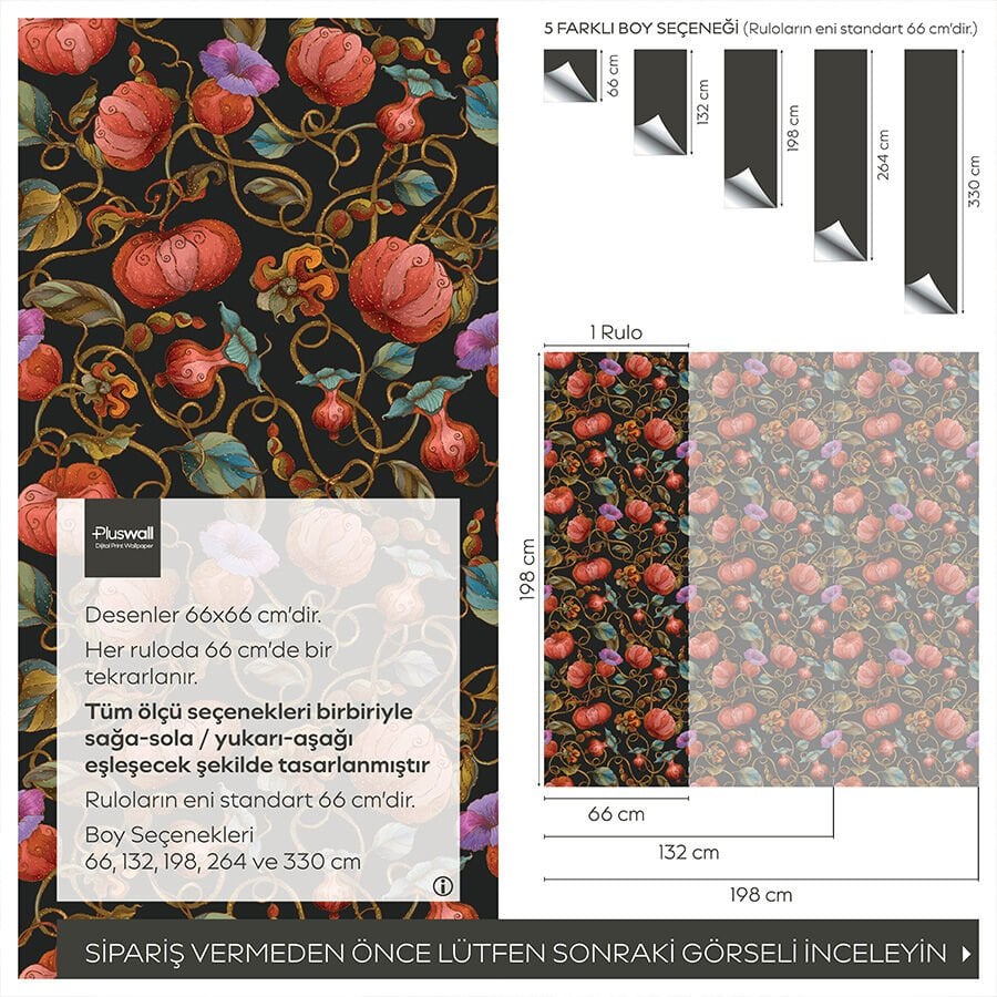 Fantazi Çiçekler Duvar Kağıdı, Kendinden Yapışkanlı Çok Amaçlı PVC Folyo, DIY Duvar Kağıdı