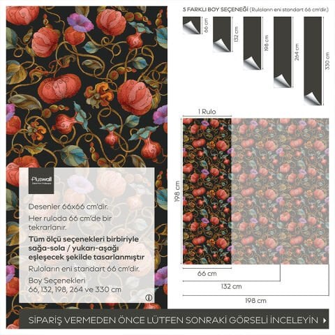 Fantazi Çiçekler Duvar Kağıdı, Kendinden Yapışkanlı Çok Amaçlı PVC Folyo, DIY Duvar Kağıdı