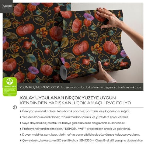 Fantazi Çiçekler Duvar Kağıdı, Kendinden Yapışkanlı Çok Amaçlı PVC Folyo, DIY Duvar Kağıdı