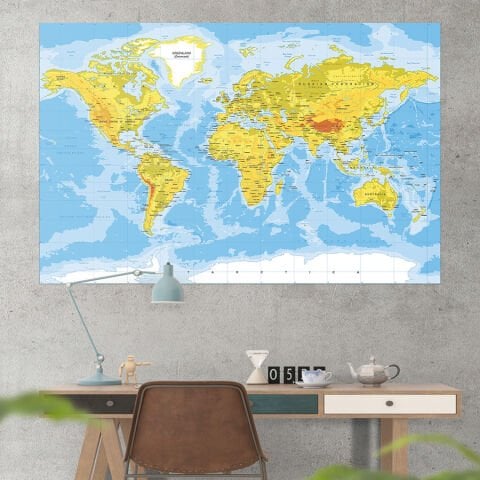 Fiziki Dünya Haritası Duvar Sticker, Okul Haritaları, Ofis için Harita, Eğitici Öğretici Haritalar