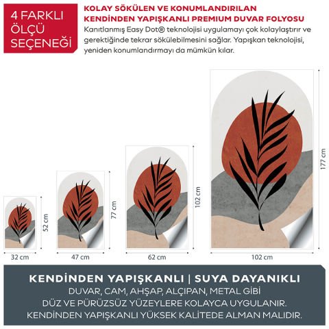 Kendinden Yapışkanlı Oval Kesim Bohem Botanik Sanatı Duvar Kağıdı Stickeri 60x100cm