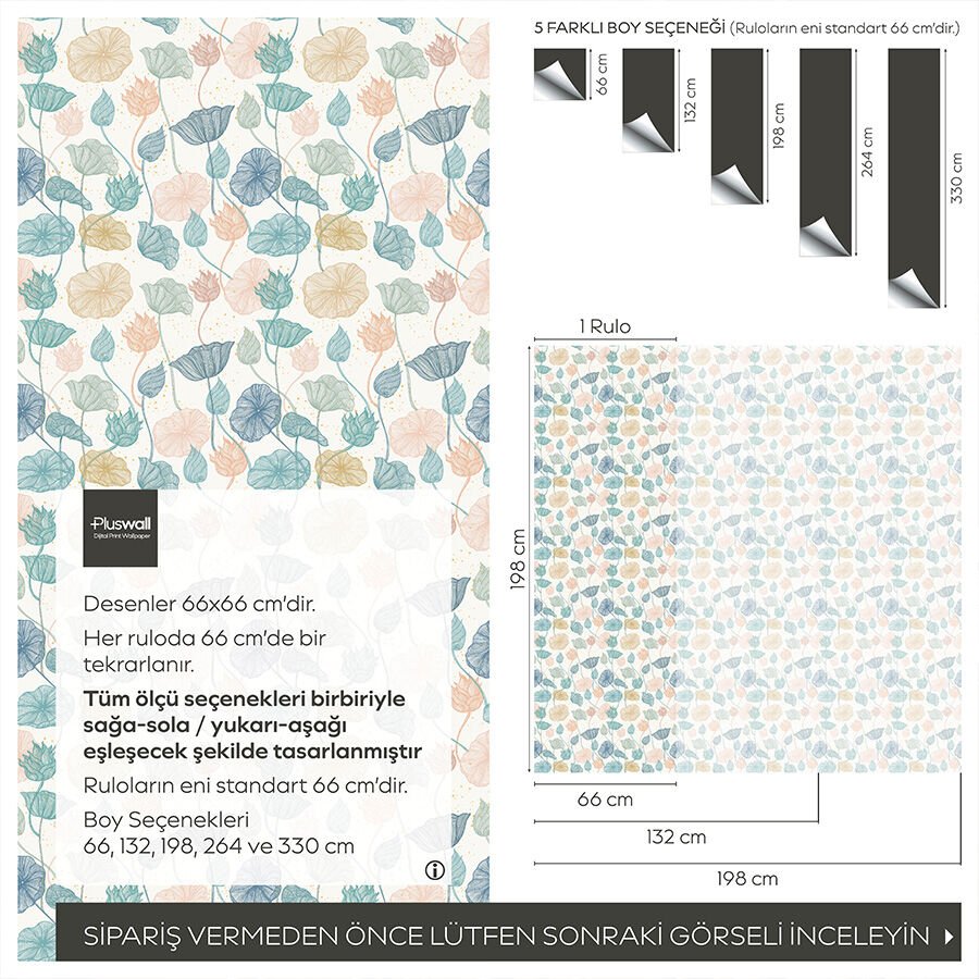 Soft Lotus Çiçekli Duvar Kağıdı, Kendinden Yapışkanlı Çok Amaçlı PVC Folyo, DIY Duvar Kağıdı