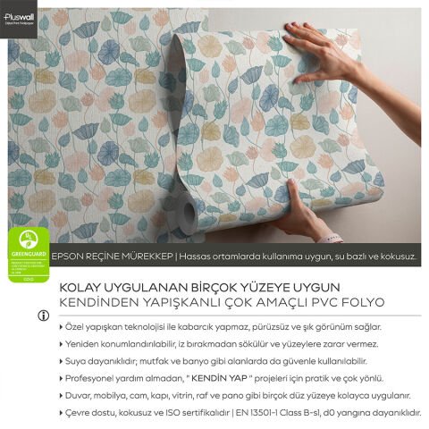 Soft Lotus Çiçekli Duvar Kağıdı, Kendinden Yapışkanlı Çok Amaçlı PVC Folyo, DIY Duvar Kağıdı