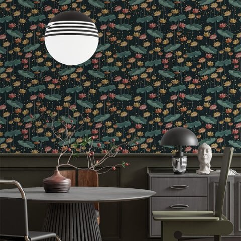 Lotus Çiçek Desenli Duvar Kağıdı, Kendinden Yapışkanlı Çok Amaçlı PVC Folyo, Kendin Yap Duvar Kağıdı