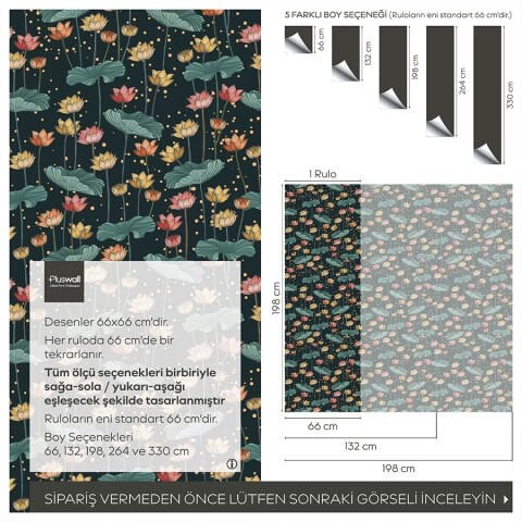 Lotus Çiçek Desenli Duvar Kağıdı, Kendinden Yapışkanlı Çok Amaçlı PVC Folyo, Kendin Yap Duvar Kağıdı