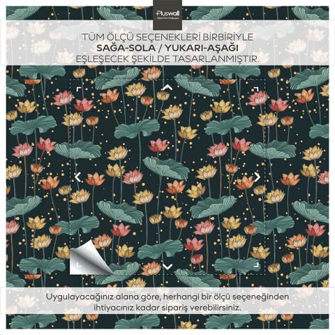 Lotus Çiçek Desenli Duvar Kağıdı, Kendinden Yapışkanlı Çok Amaçlı PVC Folyo, Kendin Yap Duvar Kağıdı