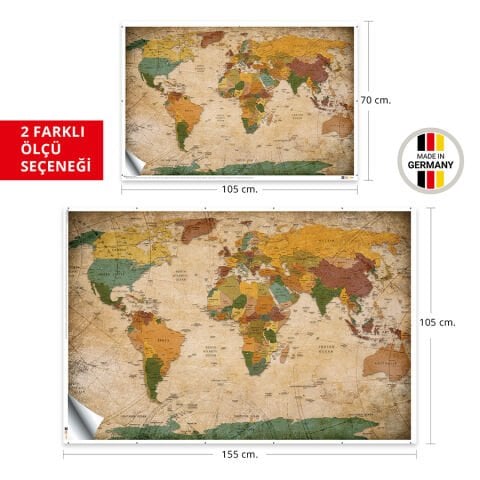 Dünya Haritası Eğitici Öğretici Duvar Sticker, Okul için Dünya Haritası, Ofis Dünya Haritası 100x150 Cm.