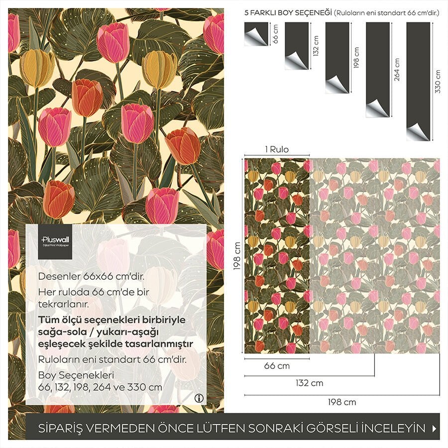 Soft Laleler Duvar Kağıdı, Kendinden Yapışkanlı Çok Amaçlı PVC Folyo, DIY Duvar Kağıdı