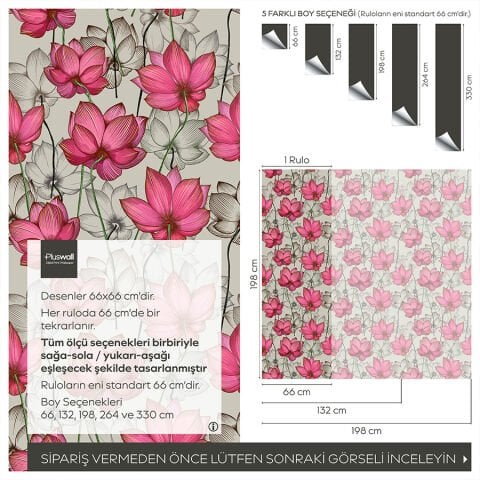 Lotus Çiçekleri Duvar Kağıdı, Kendinden Yapışkanlı Çok Amaçlı PVC Folyo, DIY Duvar Kağıdı