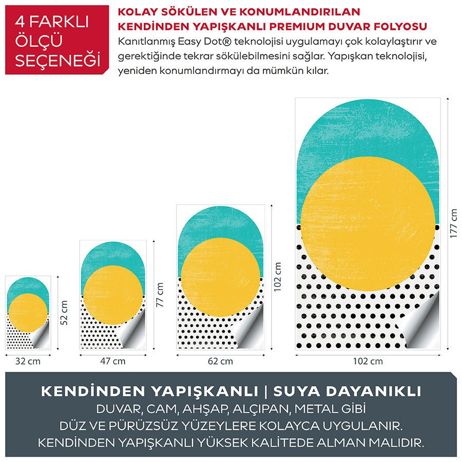 Kendinden Yapışkanlı Oval Kesim Bauhaus Geometrik Sanat Duvar Kağıdı Stickeri 60x100cm