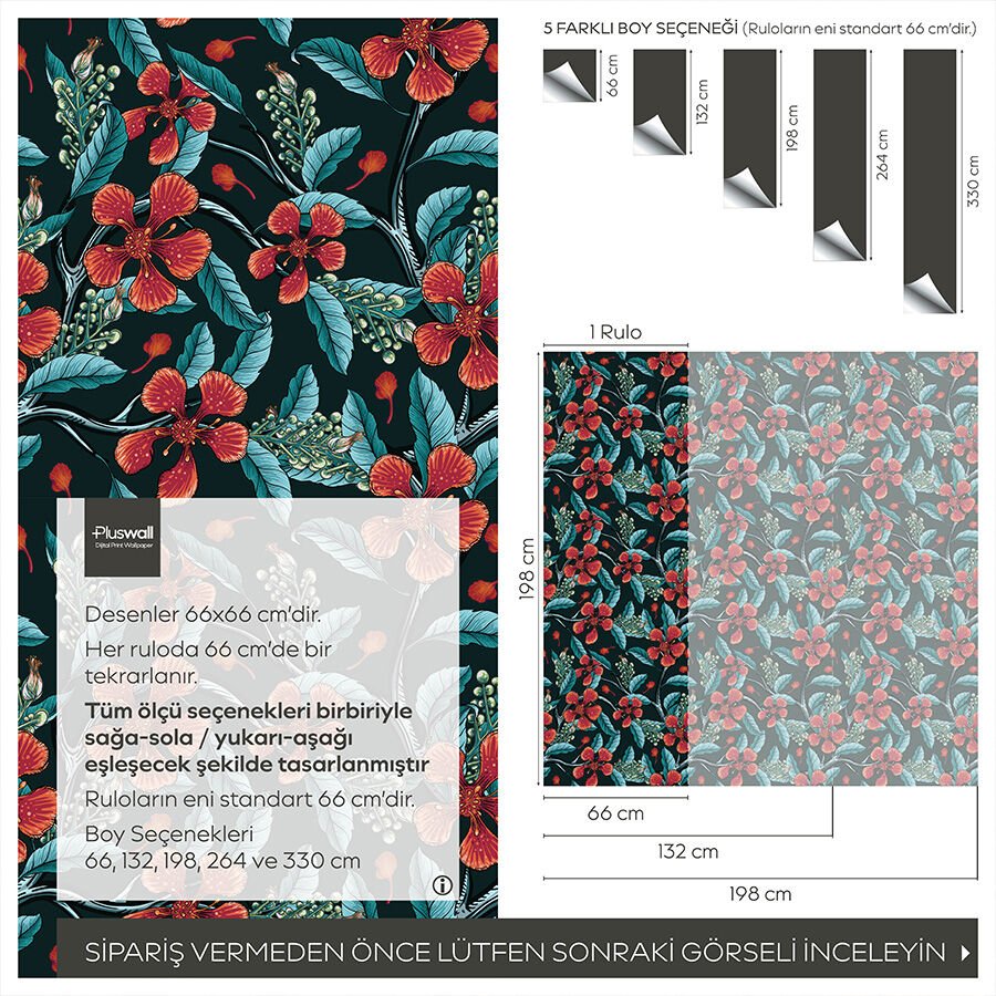 Barbados Çiçekleri Duvar Kağıdı, Kendinden Yapışkanlı Çok Amaçlı PVC Folyo, DIY Duvar