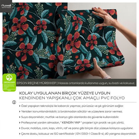 Barbados Çiçekleri Duvar Kağıdı, Kendinden Yapışkanlı Çok Amaçlı PVC Folyo, DIY Duvar