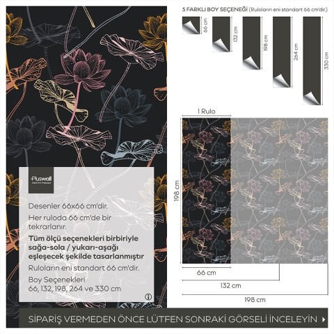 Koyu Lotus Çiçekleri Duvar Kağıdı, Kendinden Yapışkanlı Çok Amaçlı PVC Folyo, DIY Duvar Kağıdı