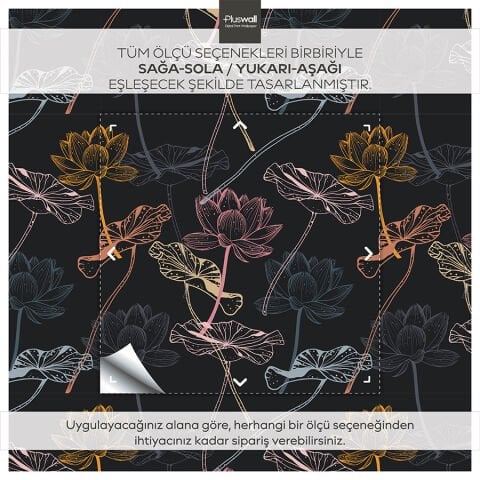 Koyu Lotus Çiçekleri Duvar Kağıdı, Kendinden Yapışkanlı Çok Amaçlı PVC Folyo, DIY Duvar Kağıdı