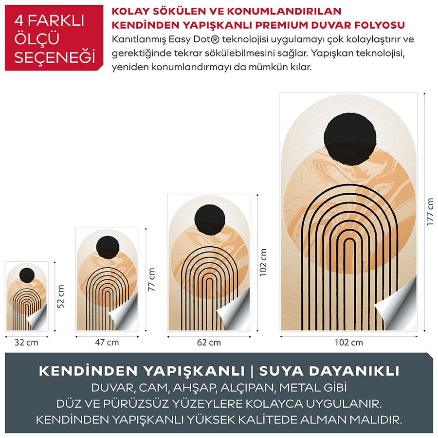 Kendinden Yapışkanlı Oval Kesim Minimal Geometrik Duvar Kağıdı Stickeri 100x175cm