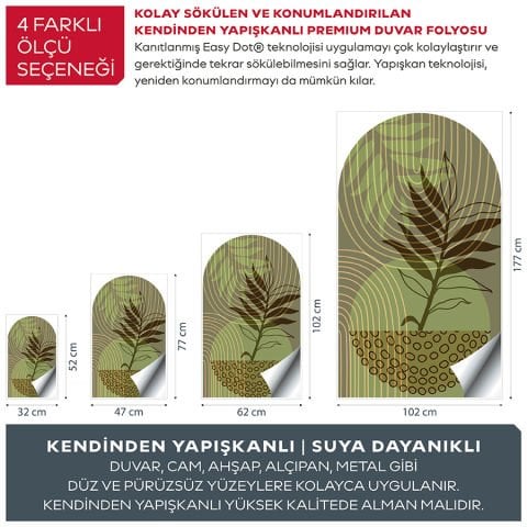 Kendinden Yapışkanlı Oval Kesim Soyut Botanikal Duvar Kağıdı Stickeri