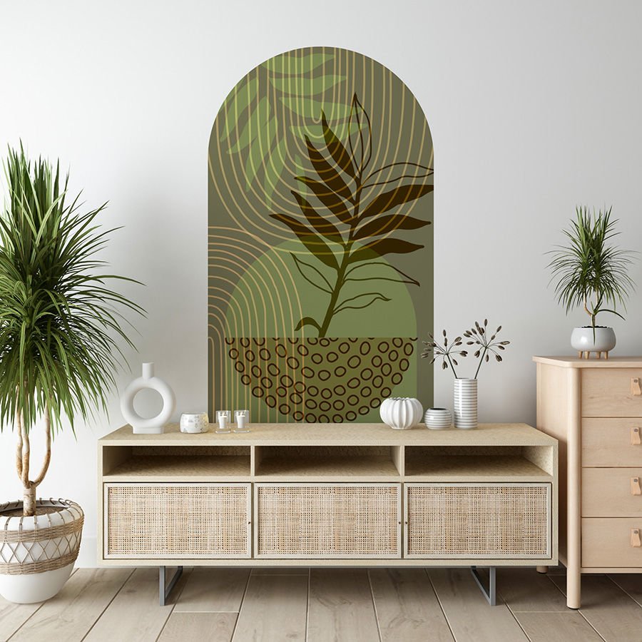 Kendinden Yapışkanlı Oval Kesim Soyut Botanikal Duvar Kağıdı Stickeri