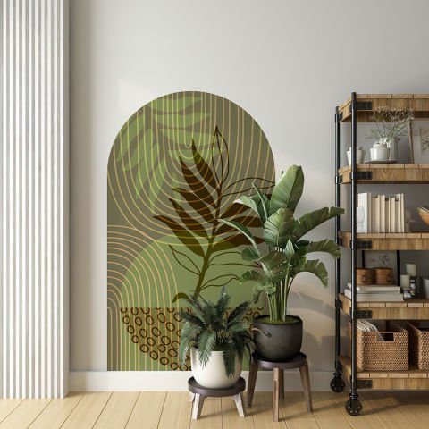 Kendinden Yapışkanlı Oval Kesim Soyut Botanikal Duvar Kağıdı Stickeri