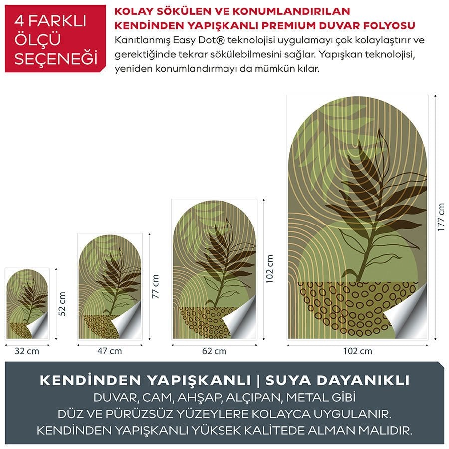 Kendinden Yapışkanlı Oval Kesim Soyut Botanikal Duvar Kağıdı Stickeri 30x50cm