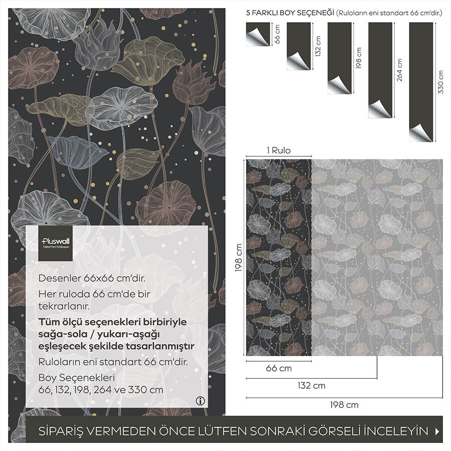 Lotus Çiçekleri Kendinden Yapışkanlı Duvar Kağıdı, Çok Amaçlı PVC Folyo, DIY Duvar Kağıdı