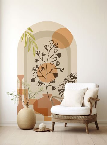 Kendinden Yapışkanlı Oval Kesim Bohem Art Duvar Kağıdı Stickeri