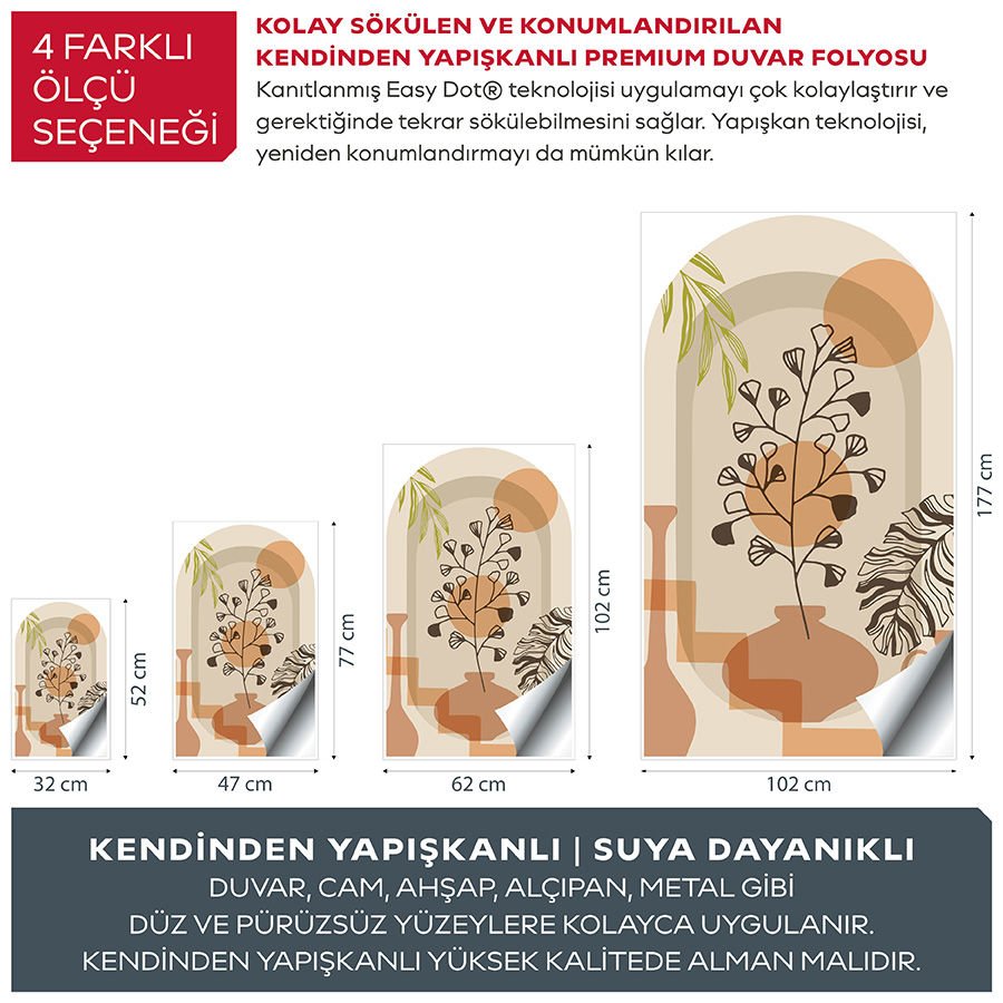 Kendinden Yapışkanlı Oval Kesim Bohem Art Duvar Kağıdı Stickeri 30x50cm