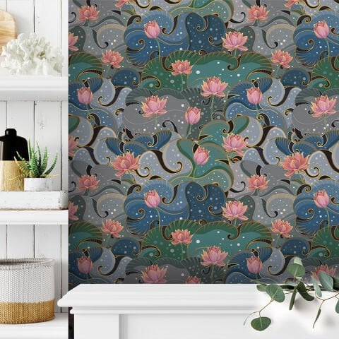 Lotus Yaprakları Kendinden Yapışkanlı Duvar Kağıdı, Çok Amaçlı PVC Folyo, DIY Duvar Kağıdı