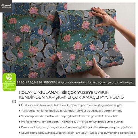 Lotus Yaprakları Kendinden Yapışkanlı Duvar Kağıdı, Çok Amaçlı PVC Folyo, DIY Duvar Kağıdı