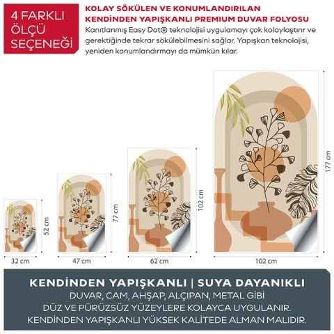 Kendinden Yapışkanlı Oval Kesim Bohem Art Duvar Kağıdı Stickeri 45x75cm