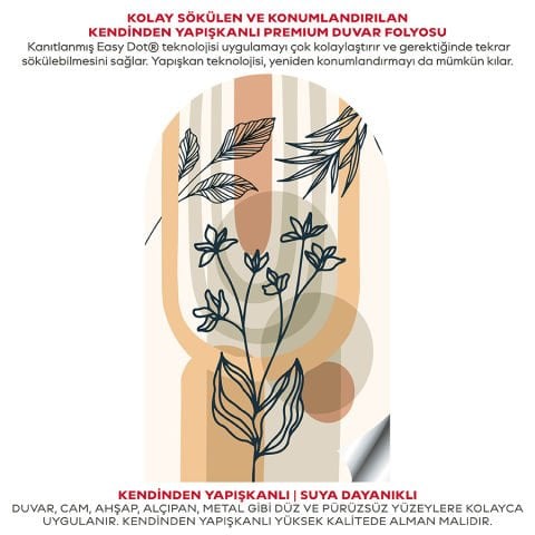 Kendinden Yapışkanlı Oval Kesim Bohem Art Duvar Kağıdı Stickeri