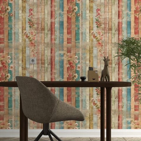 Vintage Çiçek Desenli Duvar Kağıdı, Kendinden Yapışkanlı Çok Amaçlı PVC Folyo, DIY Duvar Kağıdı