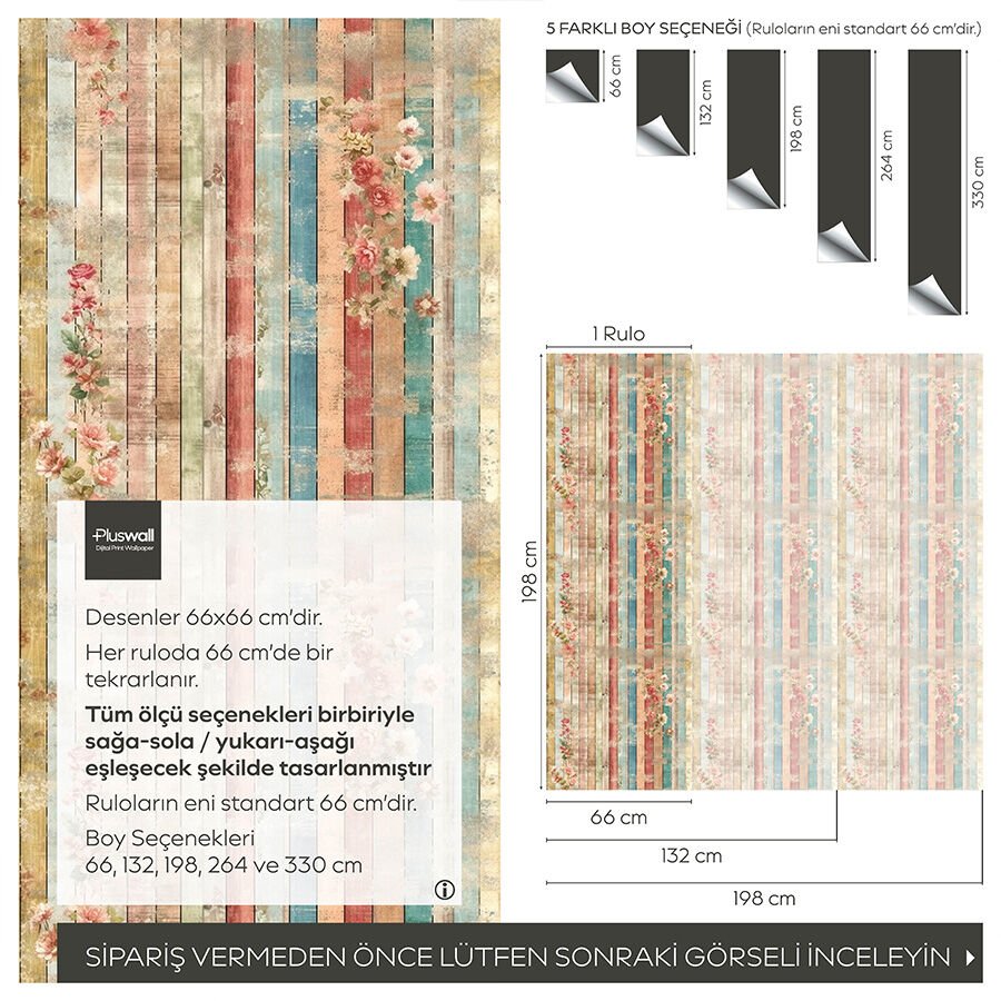 Vintage Çiçek Desenli Duvar Kağıdı, Kendinden Yapışkanlı Çok Amaçlı PVC Folyo, DIY Duvar Kağıdı