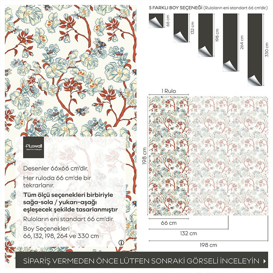 William Morris Çiçek Desenli Kendinden Yapışkanlı Duvar Kağıdı, Çok Amaçlı PVC Folyo