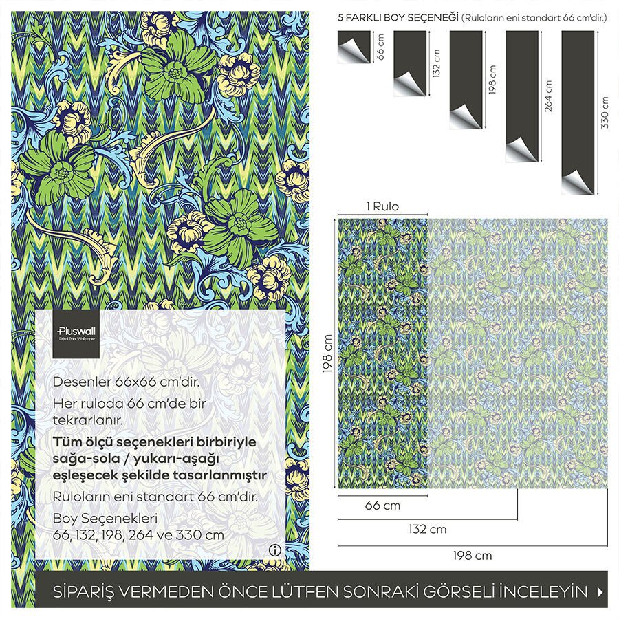 William Morris Soyut Çiçek Desenli Duvar Kağıdı, Kendinden Yapışkanlı Çok Amaçlı PVC Folyo