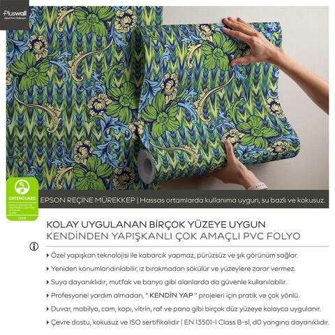 William Morris Soyut Çiçek Desenli Duvar Kağıdı, Kendinden Yapışkanlı Çok Amaçlı PVC Folyo