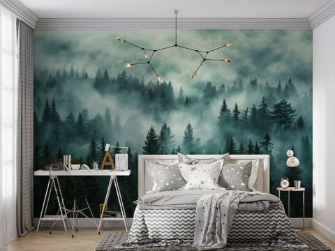 Sinematik Sisli Çam Ormanı Duvar Kağıdı, Hüzünlü Dağ Duvar Resmi