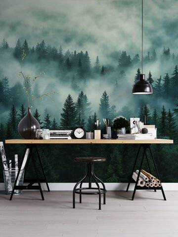 Sinematik Sisli Çam Ormanı Duvar Kağıdı, Hüzünlü Dağ Duvar Resmi
