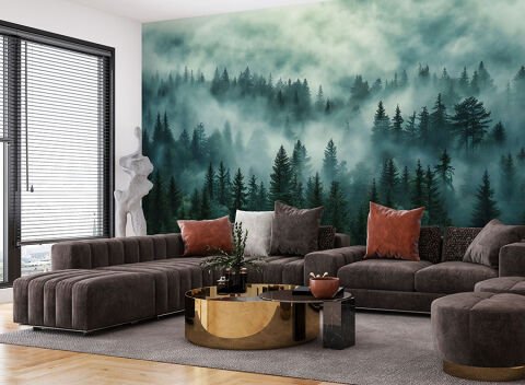 Sinematik Sisli Çam Ormanı Duvar Kağıdı, Hüzünlü Dağ Duvar Resmi