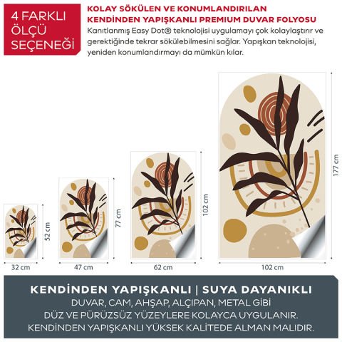 Kendinden Yapışkanlı Oval Kesim Bohem Art Duvar Kağıdı Stickeri 45x75cm